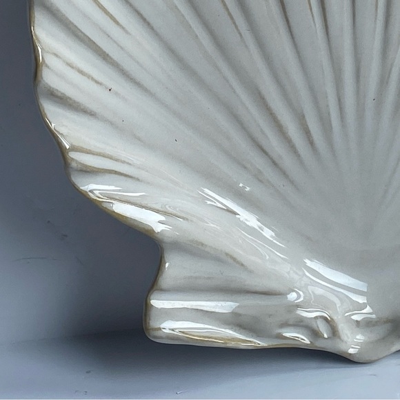 Scallop Shell Plate Trinket Dish 7.5” Ceramic Ivory Realistic Candy Decor New - Picture 9 of 16
